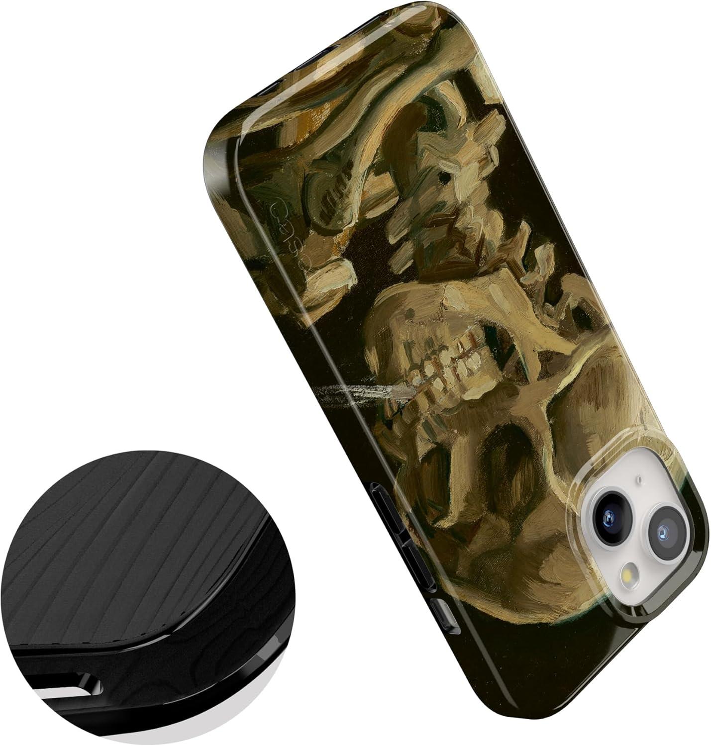 imageCasely iPhone 15 Plus Case Outside the Lines Crayola Marker Compatible with MagSafe Classic Ultra Slim DesignVan Gogh Skull of a Skeleton with Burning Cig