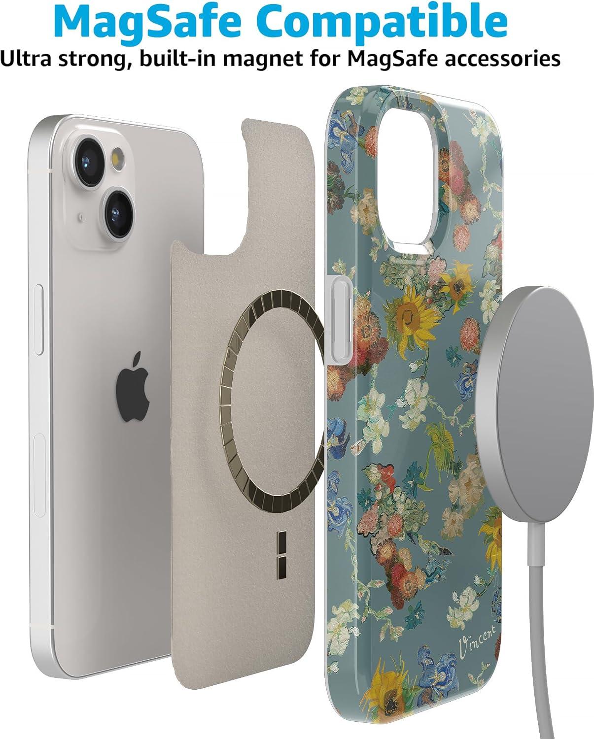 imageCasely iPhone 15 Plus Case Outside the Lines Crayola Marker Compatible with MagSafe Classic Ultra Slim DesignVan Gogh Vincents Flowers