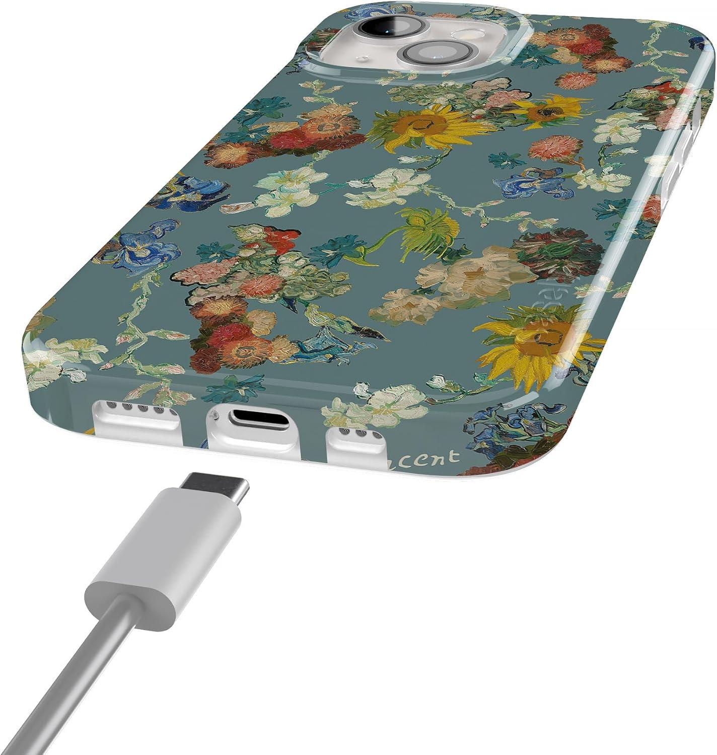 imageCasely iPhone 15 Plus Case Outside the Lines Crayola Marker Compatible with MagSafe Classic Ultra Slim DesignVan Gogh Vincents Flowers