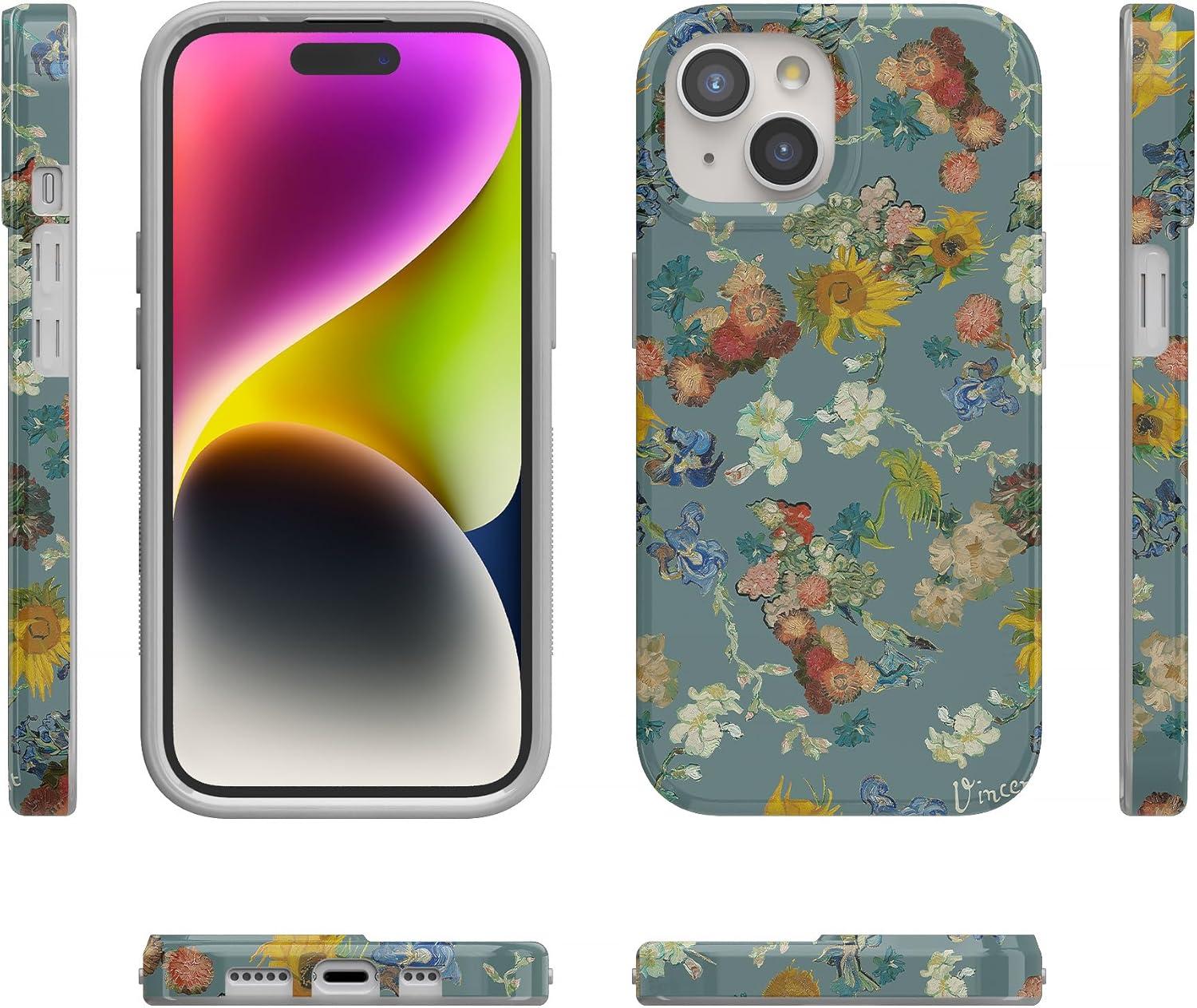 imageCasely iPhone 15 Plus Case Outside the Lines Crayola Marker Compatible with MagSafe Classic Ultra Slim DesignVan Gogh Vincents Flowers