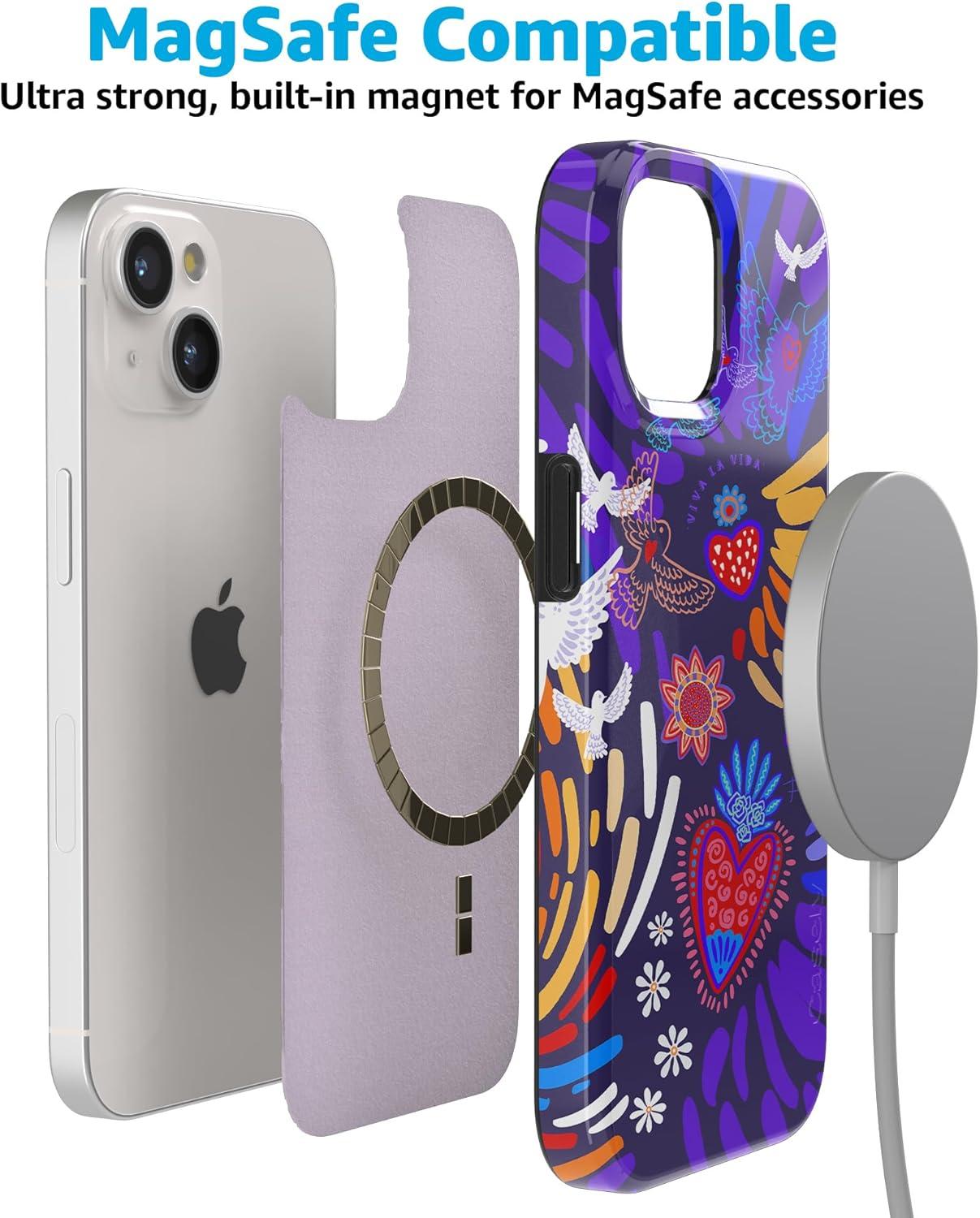 imageCasely iPhone 15 Plus Case Outside the Lines Crayola Marker Compatible with MagSafe Classic Ultra Slim DesignViva La Vida Frida Kahlo Collage