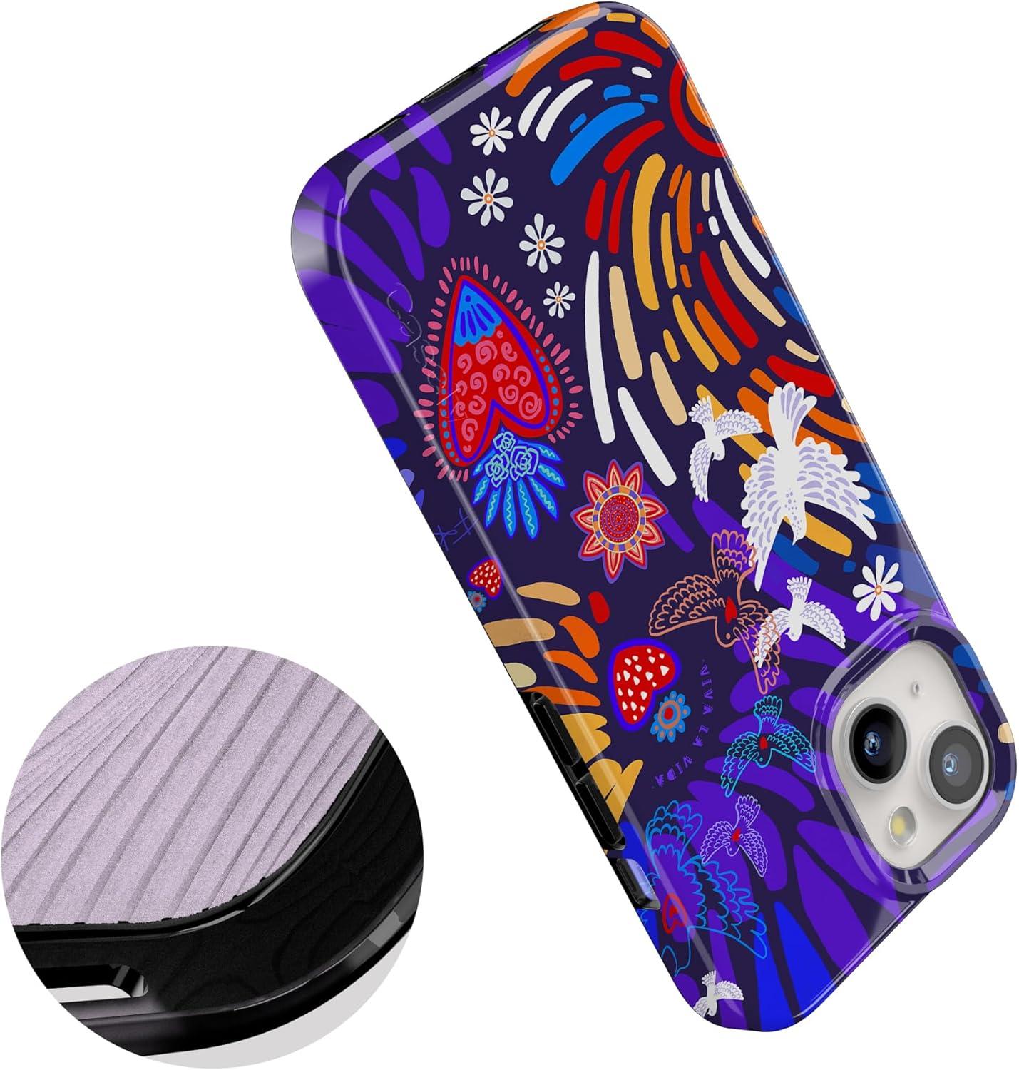 imageCasely iPhone 15 Plus Case Outside the Lines Crayola Marker Compatible with MagSafe Classic Ultra Slim DesignViva La Vida Frida Kahlo Collage