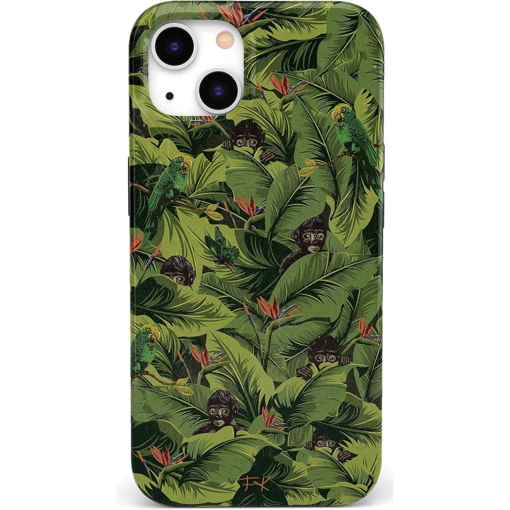 imageCasely iPhone 13 Case Sneaky Monkeys Frida Kahlo Jungle Floral Compatible with MagSafe Classic Ultra Slim Design