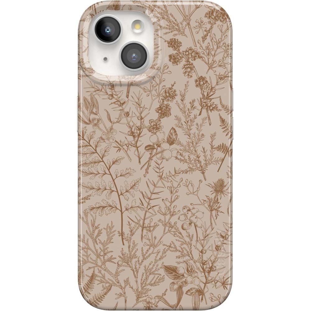 imageCasely iPhone 15 Plus Case Outside the Lines Crayola Marker Compatible with MagSafe Classic Ultra Slim DesignBeige Garden Neutral Floral