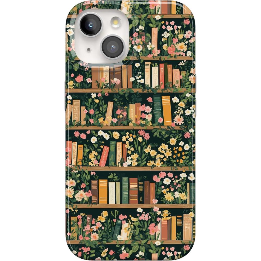 imageCasely iPhone 15 Plus Case Outside the Lines Crayola Marker Compatible with MagSafe Classic Ultra Slim DesignBook Nook Floral Library