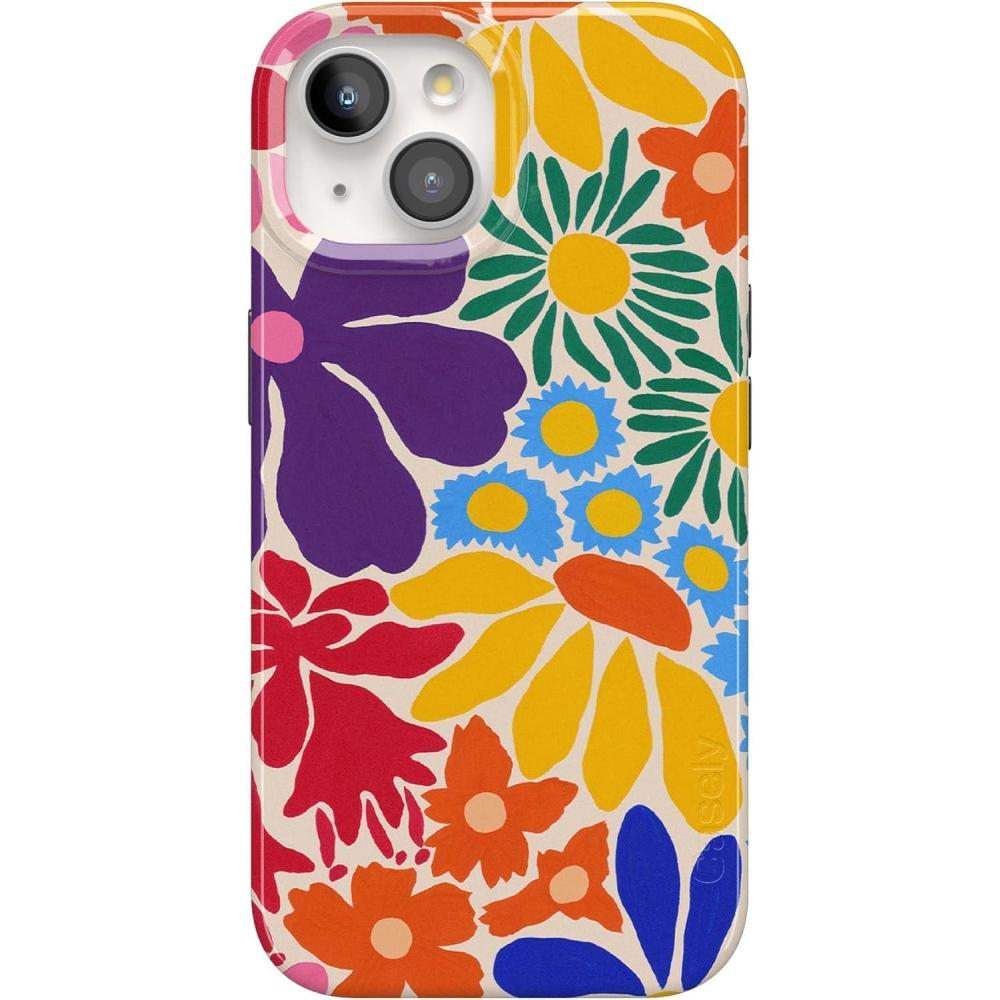 imageCasely iPhone 15 Plus Case Outside the Lines Crayola Marker Compatible with MagSafe Classic Ultra Slim DesignFlower Patch MultiColor Floral