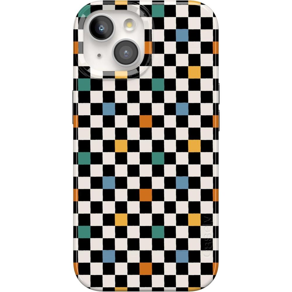 imageCasely iPhone 15 Plus Case Outside the Lines Crayola Marker Compatible with MagSafe Classic Ultra Slim DesignOld Skool Retro Checkerboard