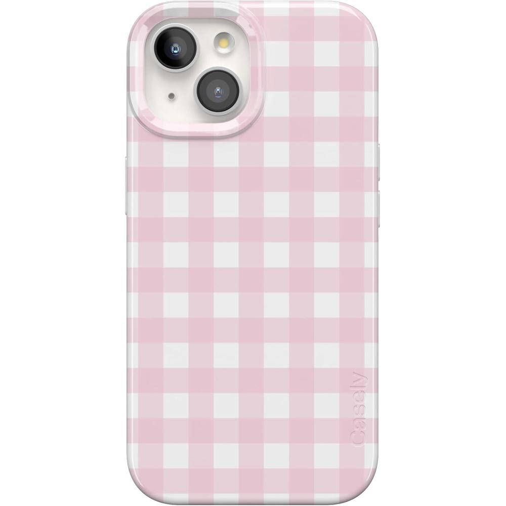 imageCasely iPhone 15 Plus Case Outside the Lines Crayola Marker Compatible with MagSafe Classic Ultra Slim DesignPink Plaid Sunday Best