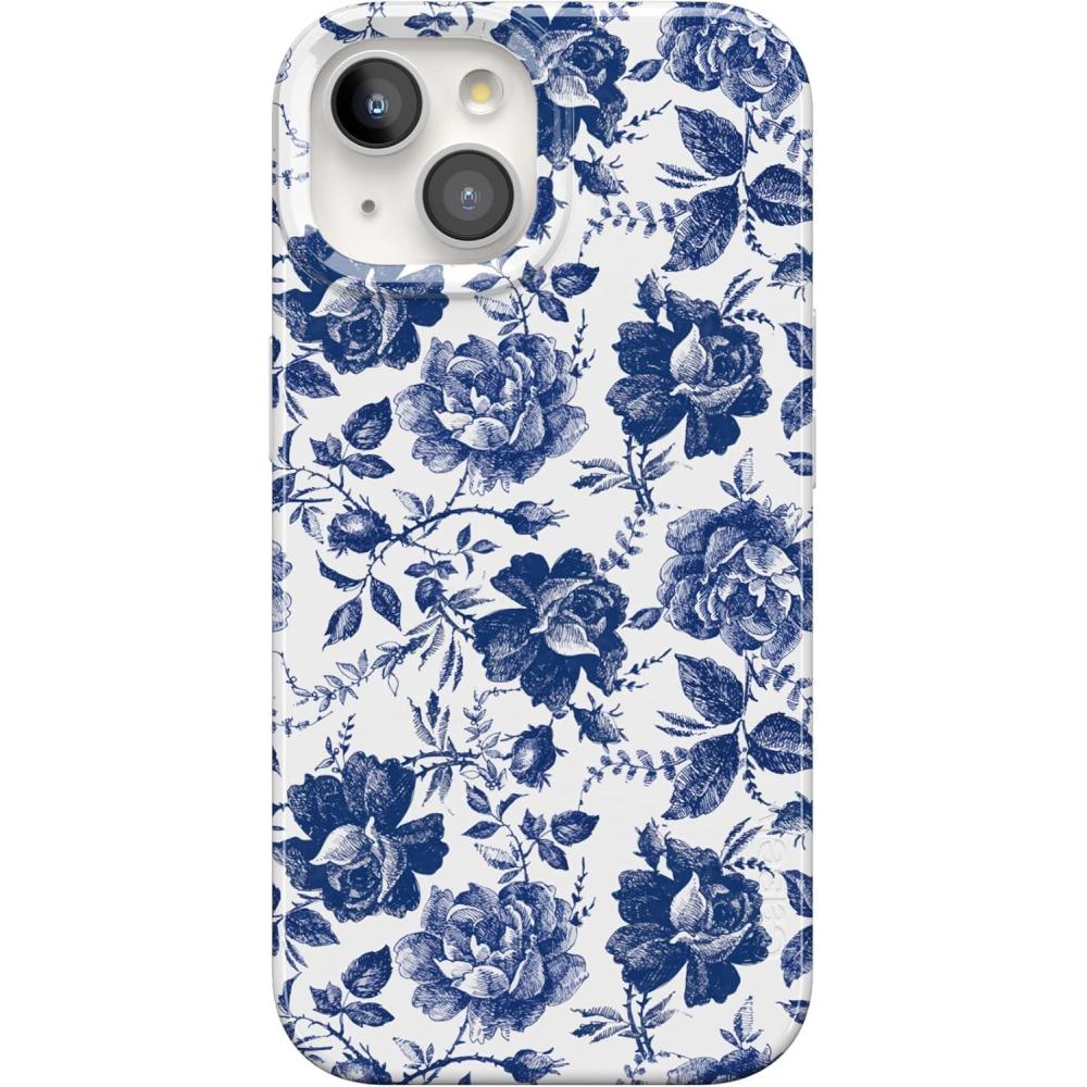 imageCasely iPhone 15 Plus Case  Outside the Lines  Crayola Marker  Compatible with MagSafe  Classic Ultra Slim DesignRose to Fame  Blue  White Floral