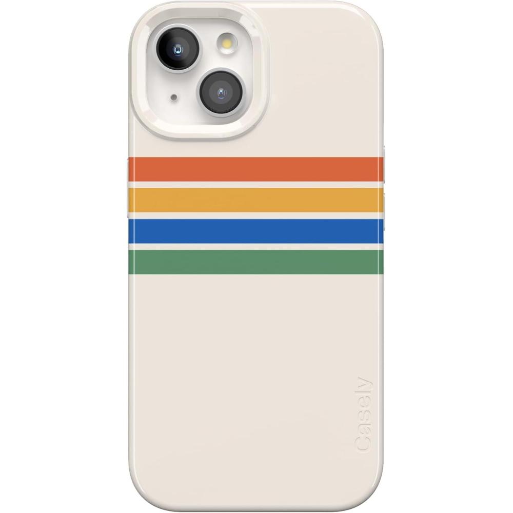 imageCasely iPhone 15 Plus Case Outside the Lines Crayola Marker Compatible with MagSafe Classic Ultra Slim DesignTotally Groovy Rainbow Stripes Color Block