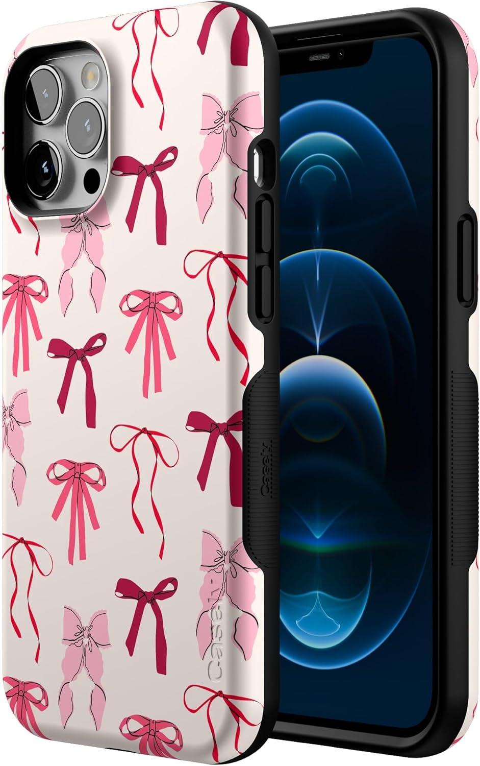 imageCasely iPhone 12 Pro Max Case Pink Bows Lover Girlie Bold Protective Design MagSafe Compatible Design