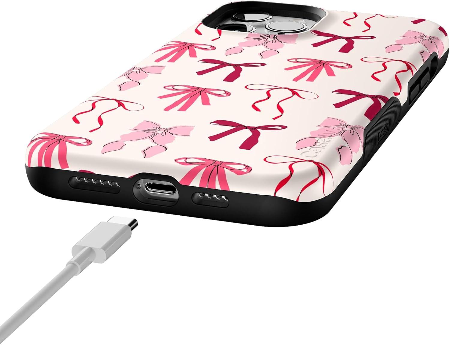 imageCasely iPhone 12 Pro Max Case Pink Bows Lover Girlie Bold Protective Design MagSafe Compatible Design
