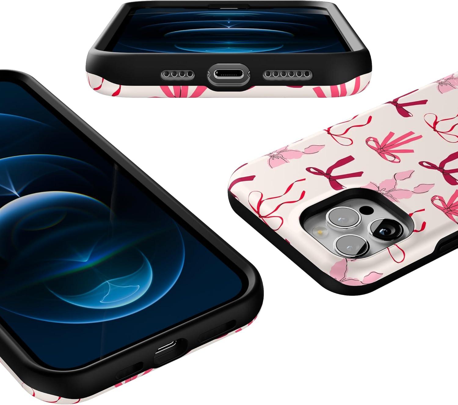 imageCasely iPhone 12 Pro Max Case Pink Bows Lover Girlie Bold Protective Design MagSafe Compatible Design