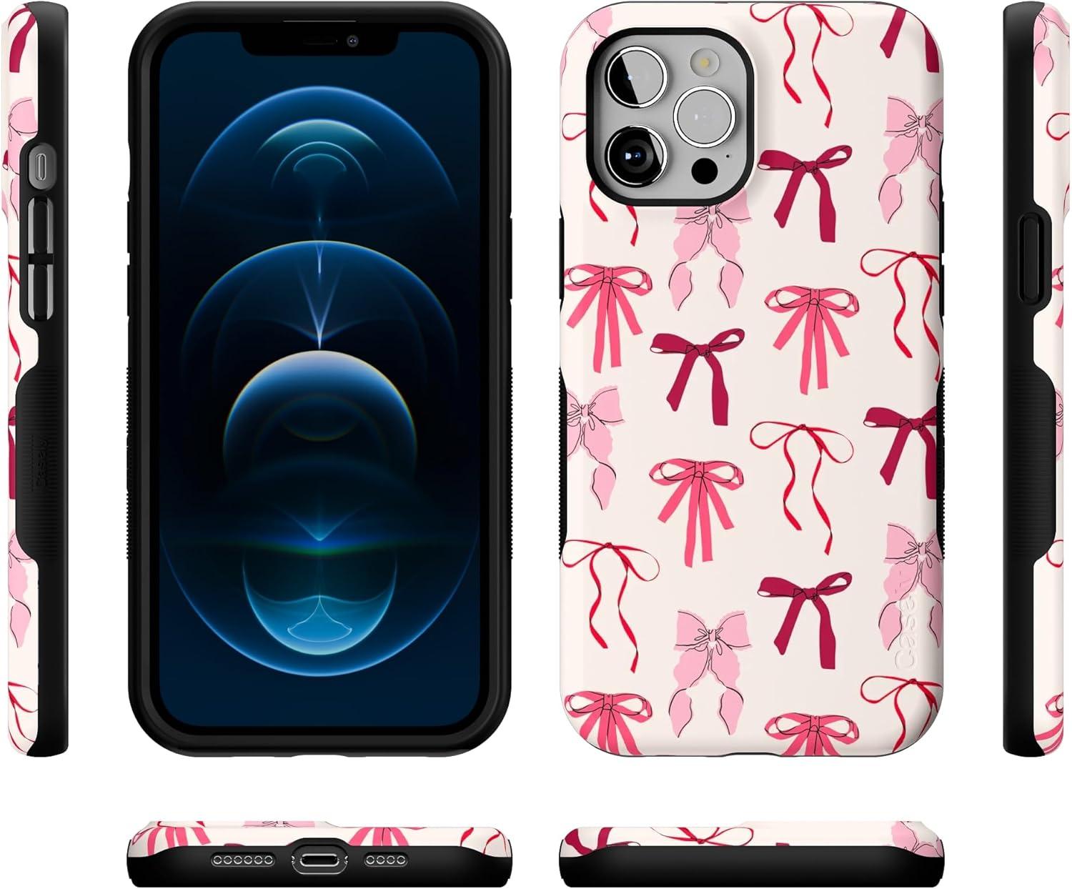 imageCasely iPhone 12 Pro Max Case Pink Bows Lover Girlie Bold Protective Design MagSafe Compatible Design