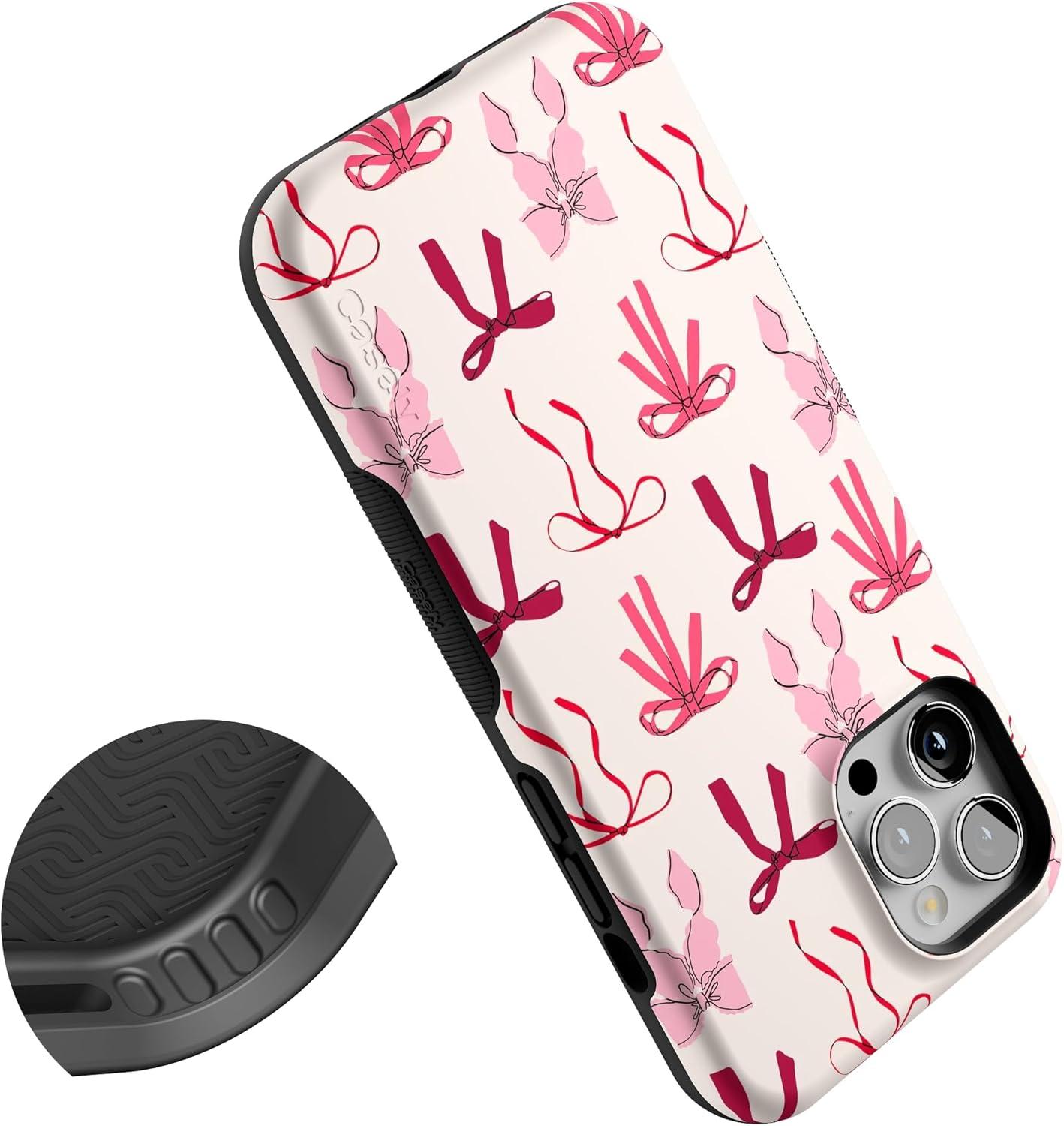 imageCasely iPhone 12 Pro Max Case Pink Bows Lover Girlie Bold Protective Design MagSafe Compatible Design