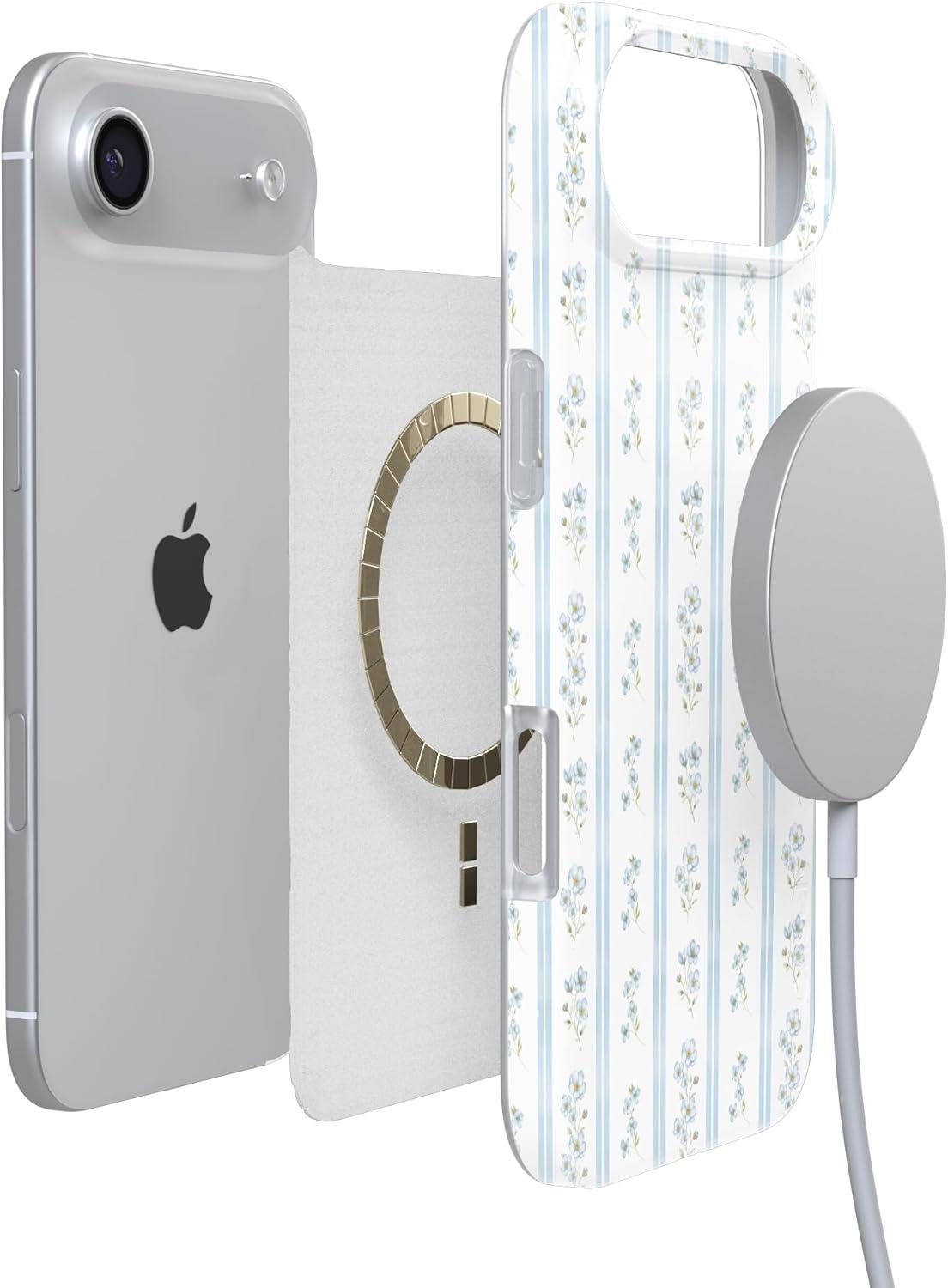 imageCasely iPhone 17 Air Case Cottage Stripe Blue Floral Compatible with MagSafe Classic Ultra Thin Design