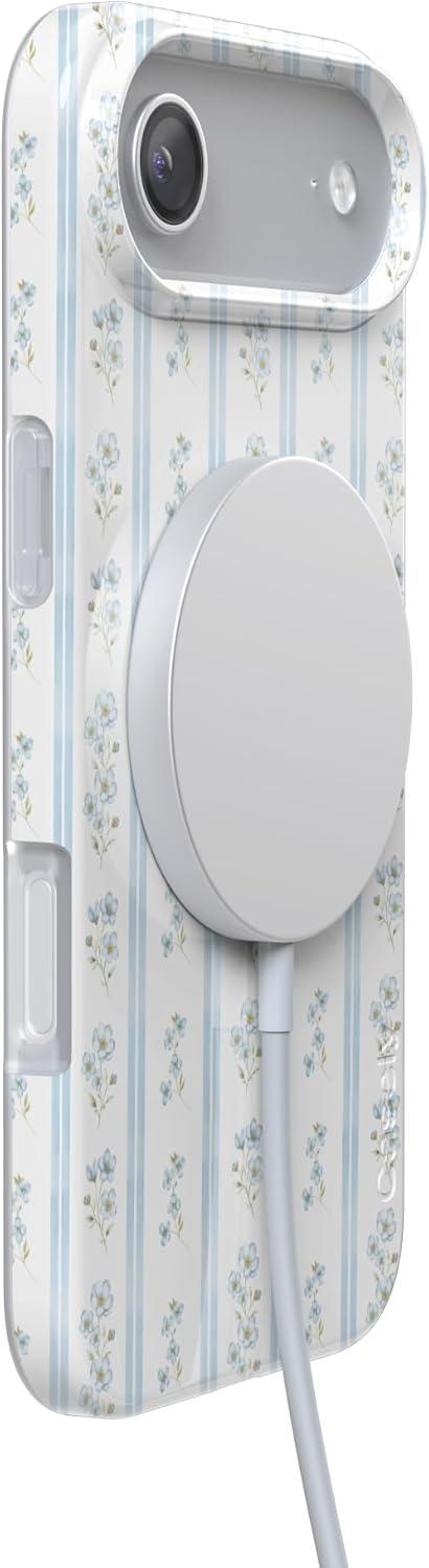 imageCasely iPhone 17 Air Case Cottage Stripe Blue Floral Compatible with MagSafe Classic Ultra Thin Design