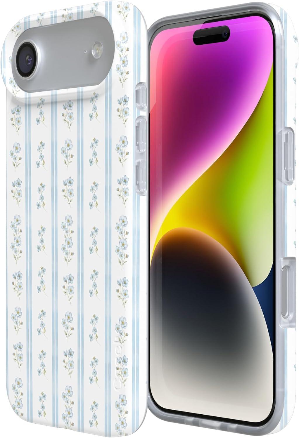 imageCasely iPhone 17 Air Case Cottage Stripe Blue Floral Compatible with MagSafe Classic Ultra Thin Design