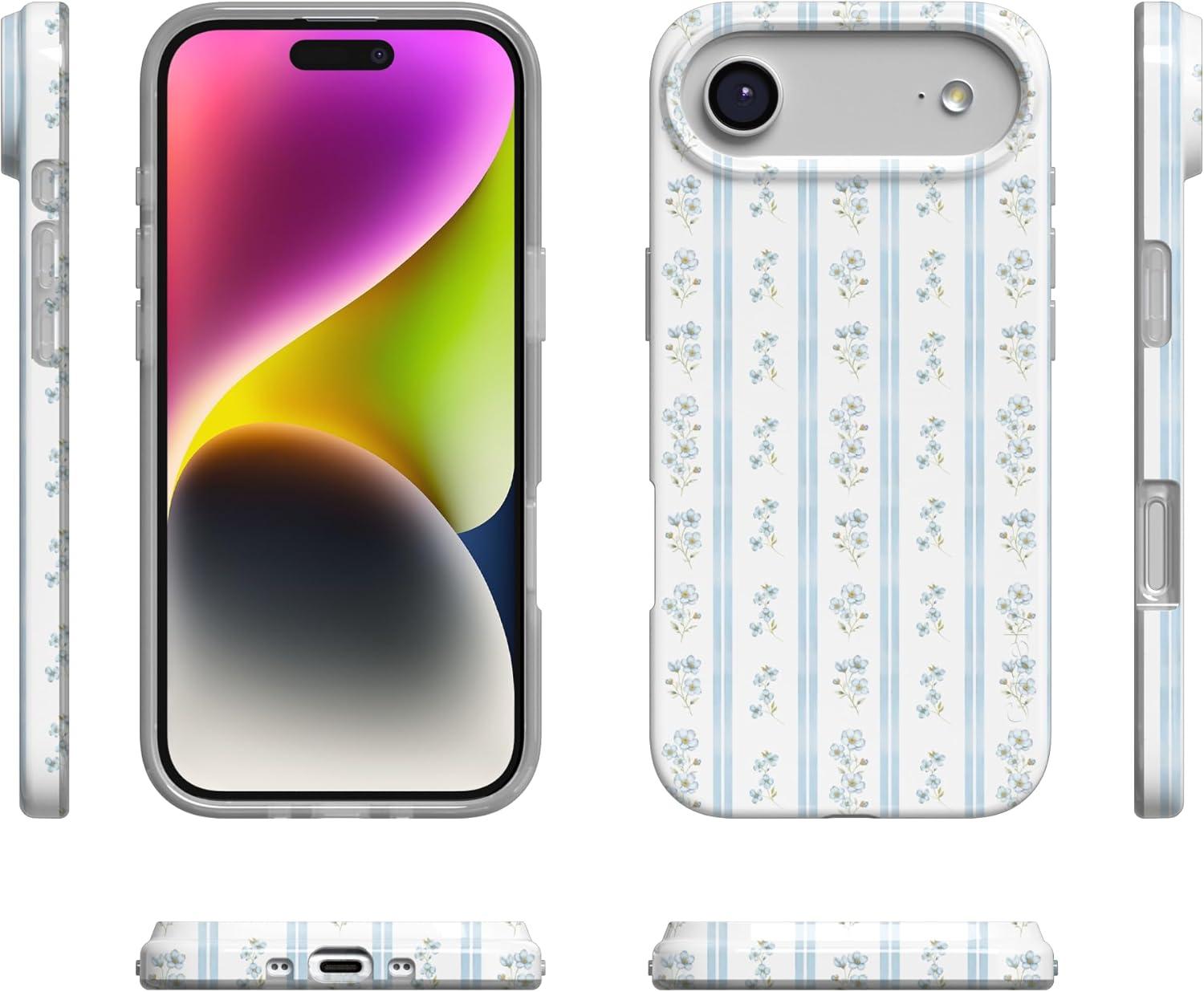 imageCasely iPhone 17 Air Case Cottage Stripe Blue Floral Compatible with MagSafe Classic Ultra Thin Design