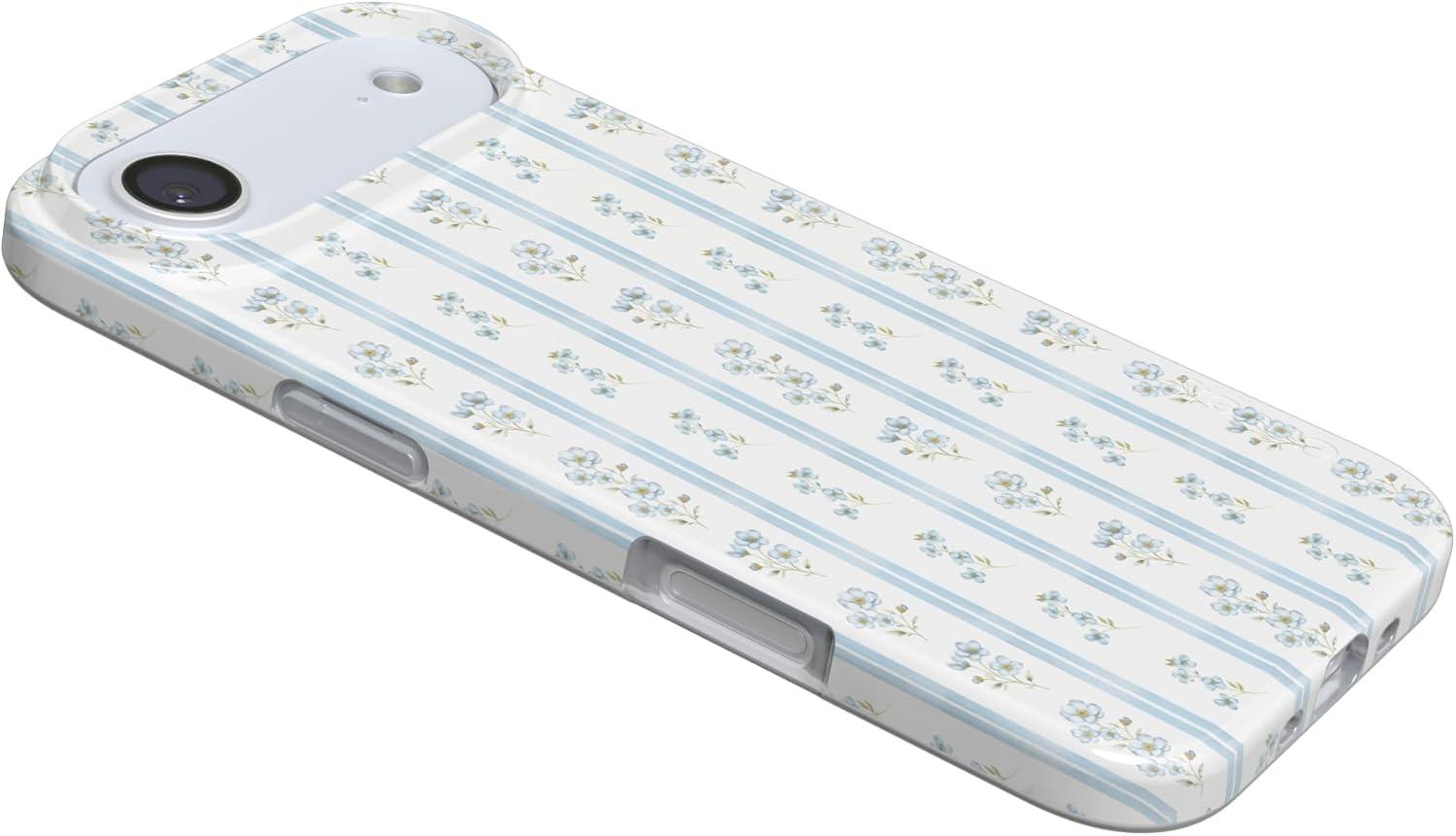 imageCasely iPhone 17 Air Case Cottage Stripe Blue Floral Compatible with MagSafe Classic Ultra Thin Design
