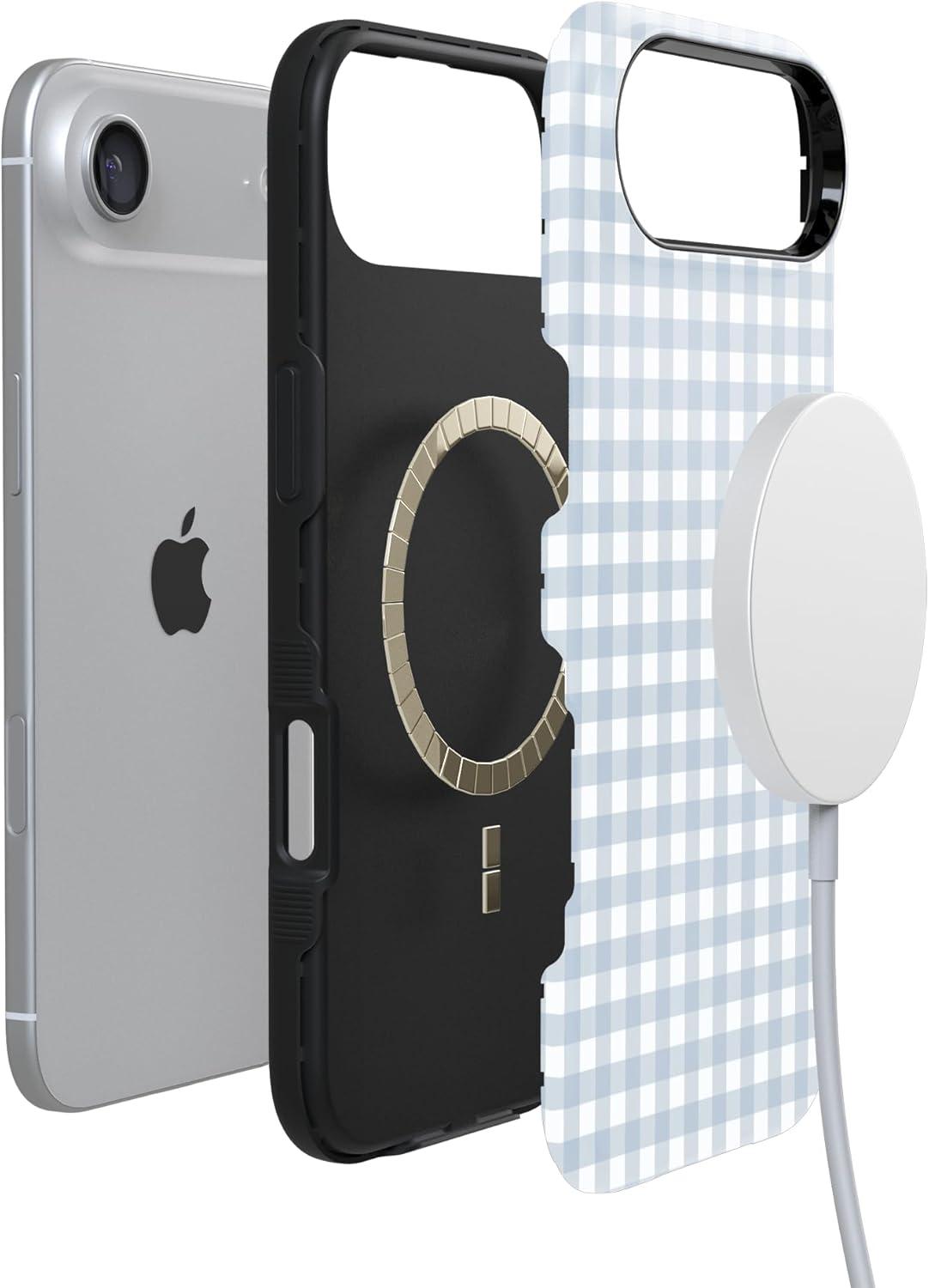 imageCasely iPhone 17 Air Case Pastel Picnic Blue Gingham Bold Protective Design Compatible with MagSafe