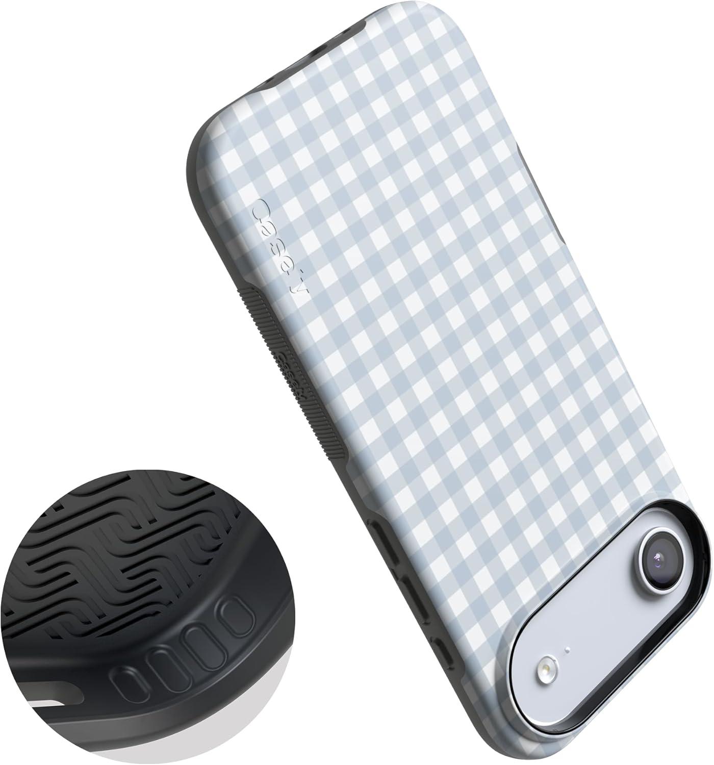 imageCasely iPhone 17 Air Case Pastel Picnic Blue Gingham Bold Protective Design Compatible with MagSafe