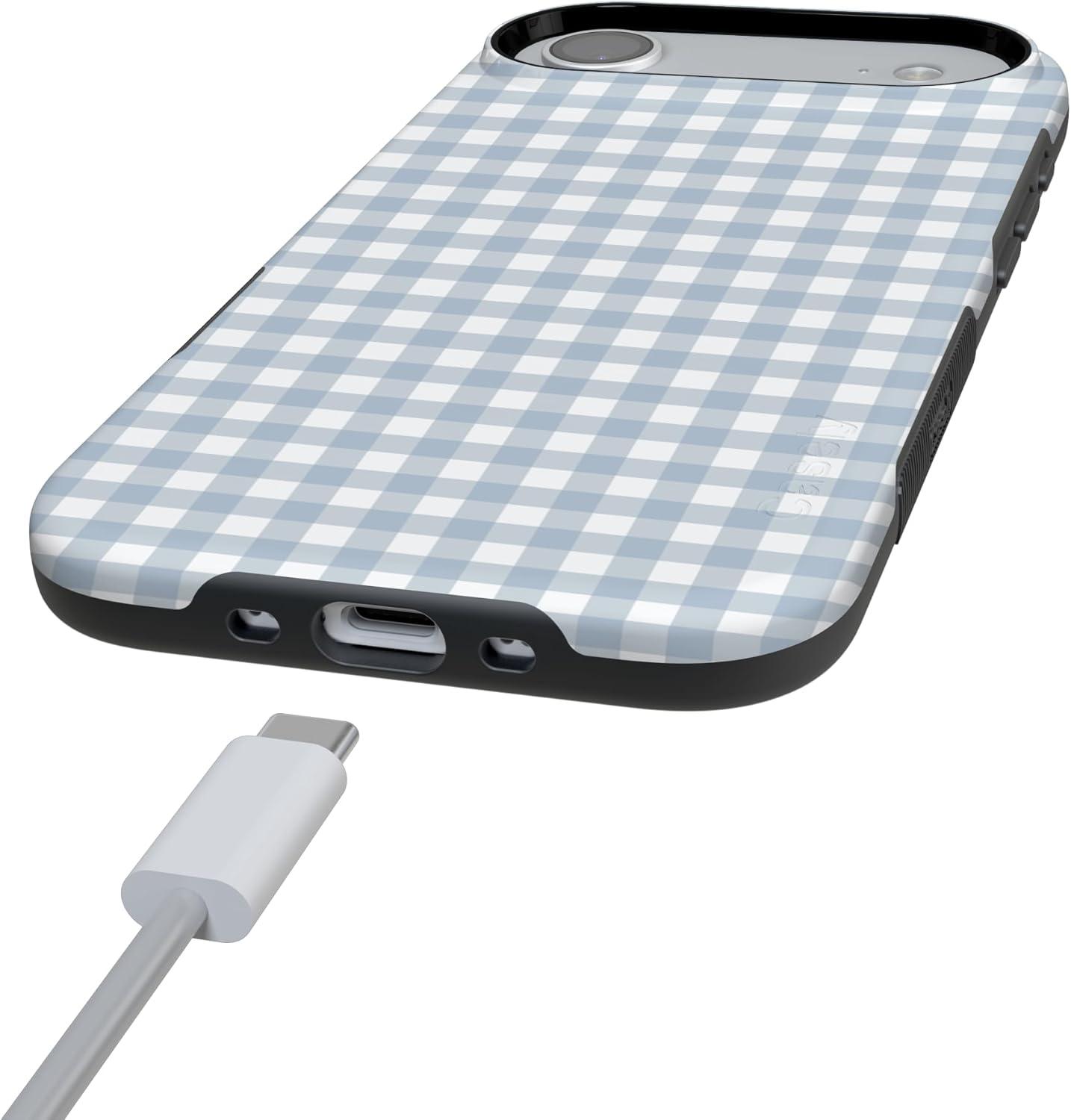imageCasely iPhone 17 Air Case Pastel Picnic Blue Gingham Bold Protective Design Compatible with MagSafe