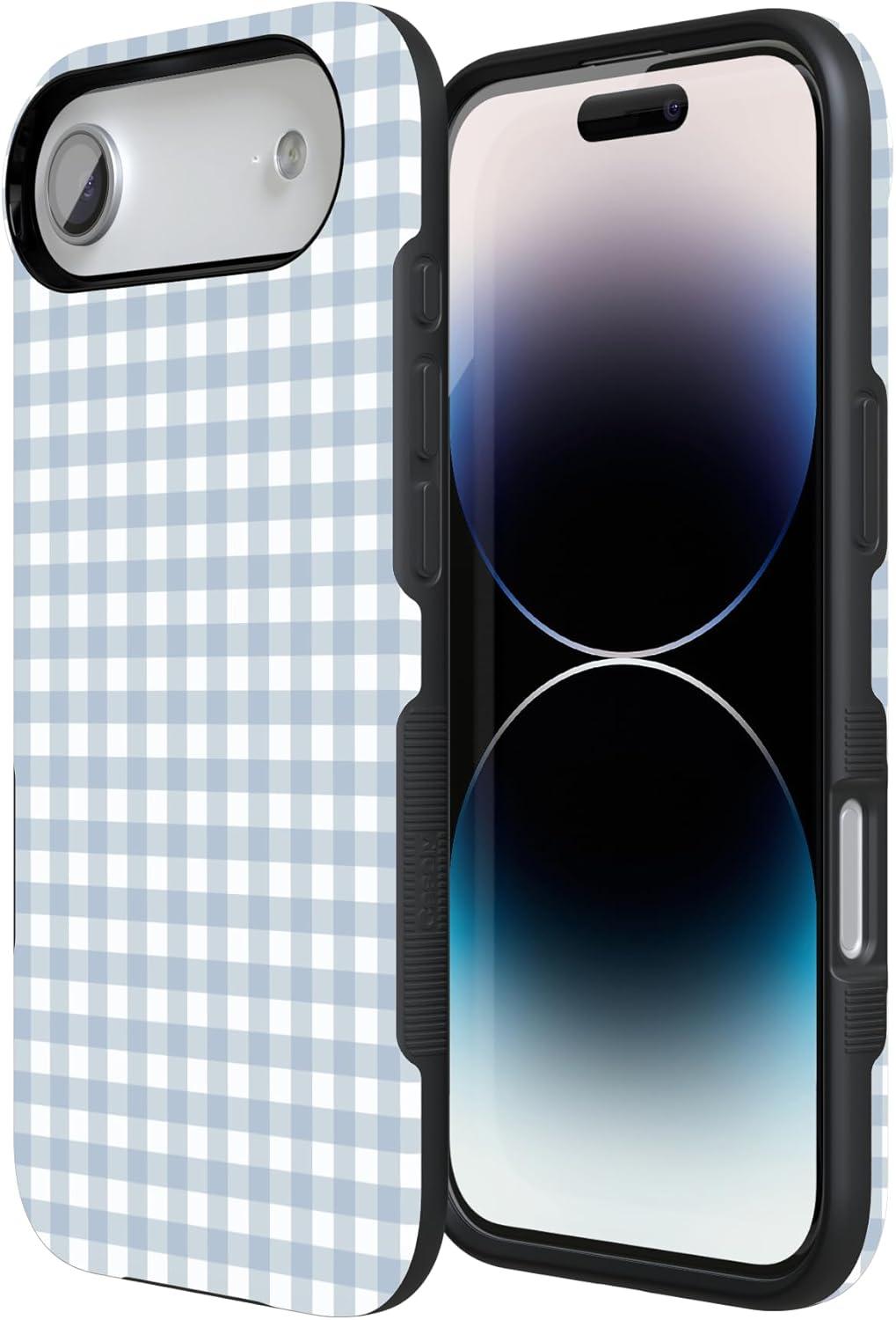 imageCasely iPhone 17 Air Case Pastel Picnic Blue Gingham Bold Protective Design Compatible with MagSafe