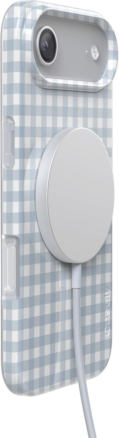 imageCasely iPhone 17 Air Case Pastel Picnic Blue Gingham Compatible with MagSafe Classic Ultra Thin Design