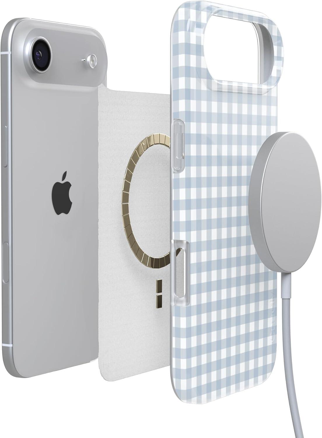 imageCasely iPhone 17 Air Case Pastel Picnic Blue Gingham Compatible with MagSafe Classic Ultra Thin Design