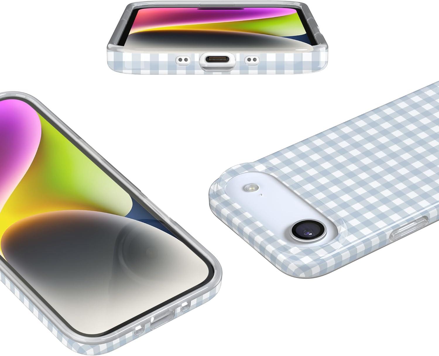 imageCasely iPhone 17 Air Case Pastel Picnic Blue Gingham Compatible with MagSafe Classic Ultra Thin Design
