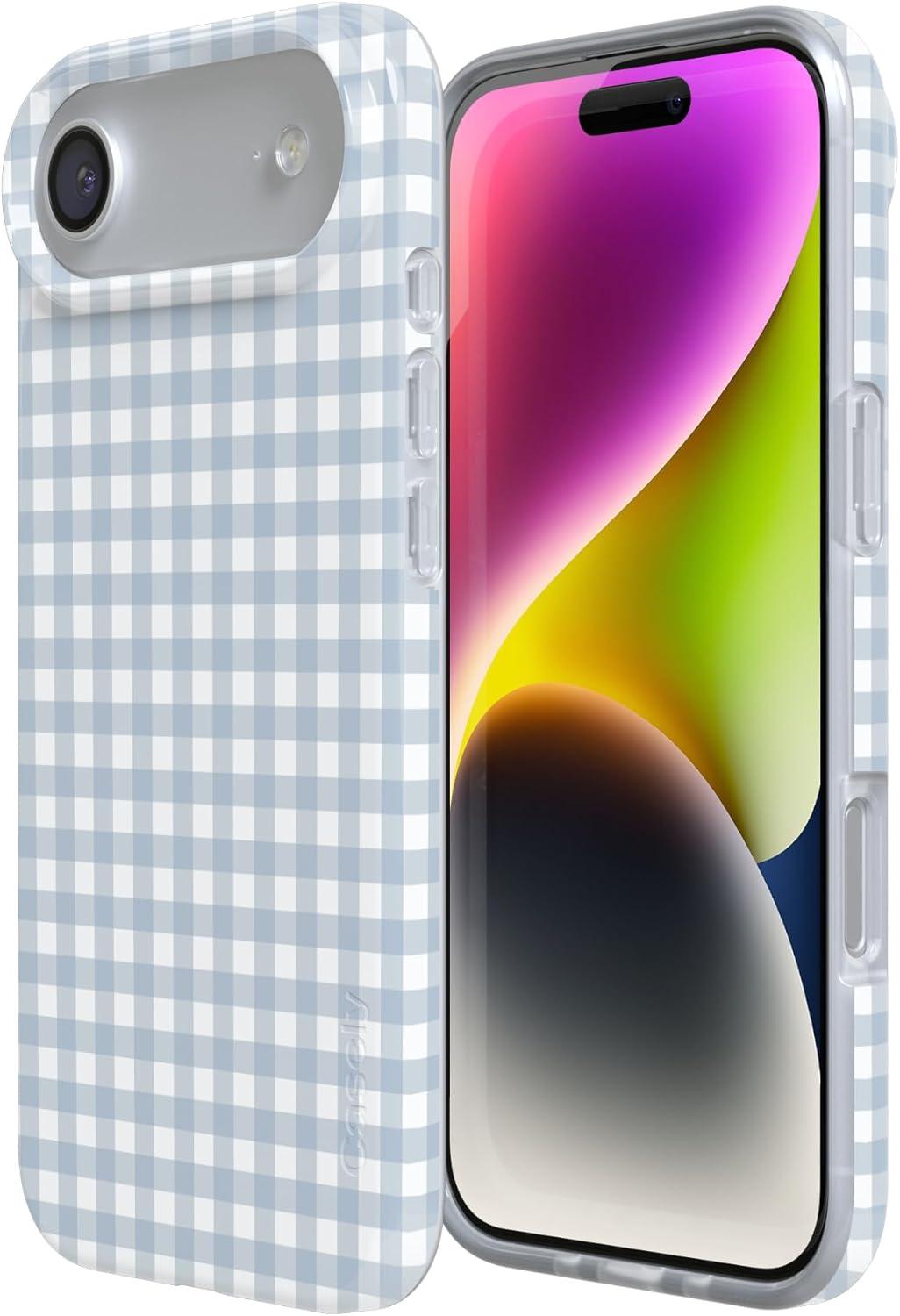 imageCasely iPhone 17 Air Case Pastel Picnic Blue Gingham Compatible with MagSafe Classic Ultra Thin Design