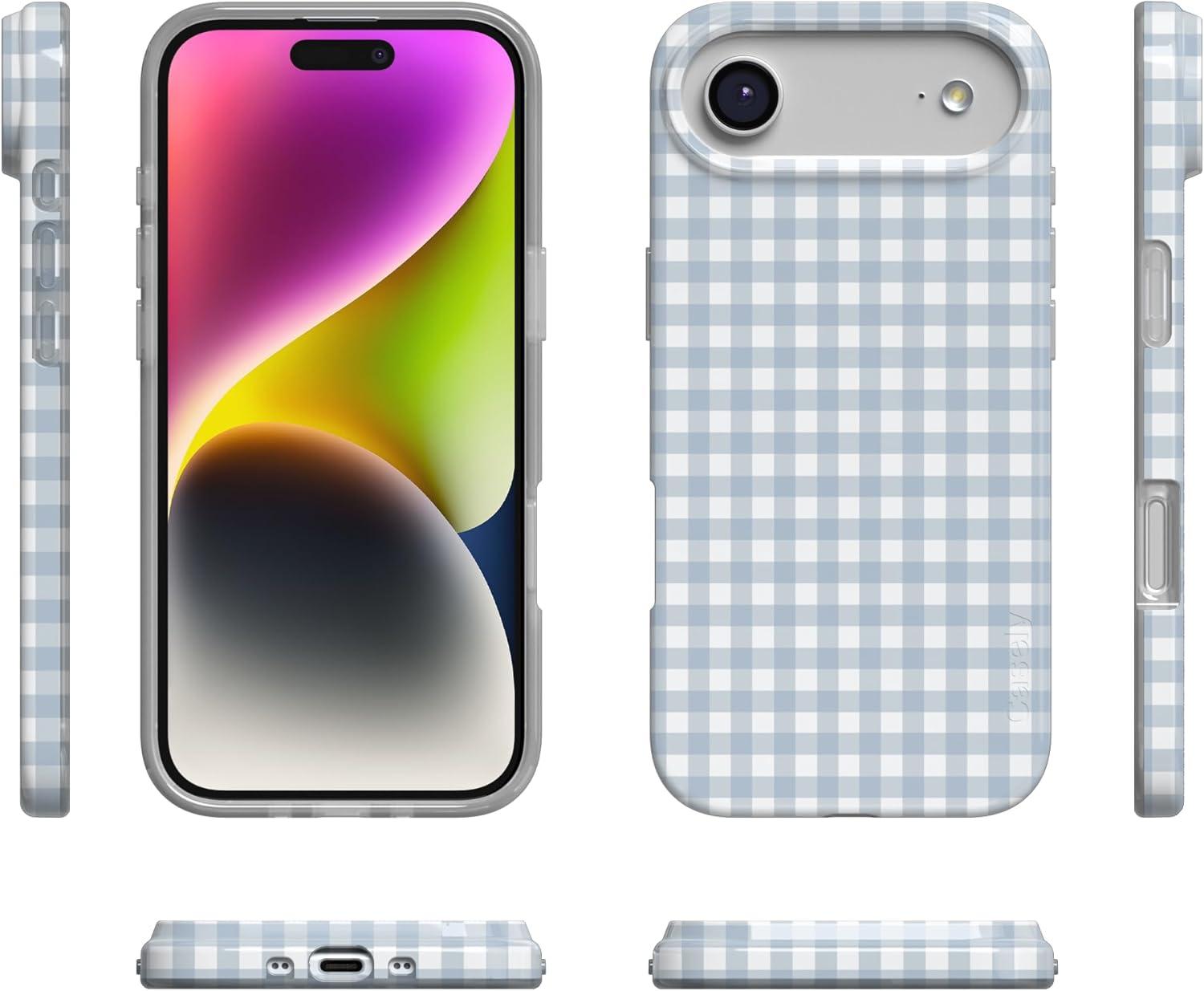 imageCasely iPhone 17 Air Case Pastel Picnic Blue Gingham Compatible with MagSafe Classic Ultra Thin Design