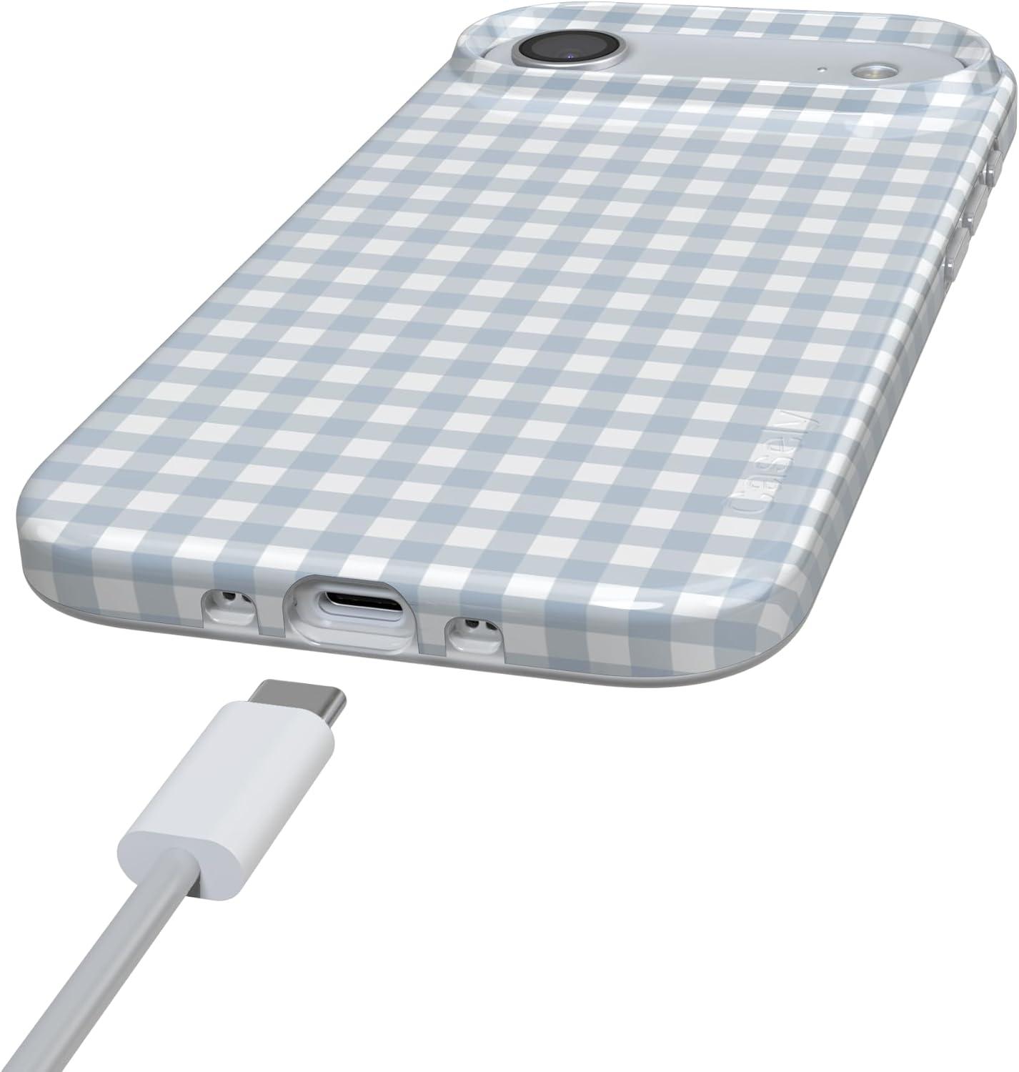 imageCasely iPhone 17 Air Case Pastel Picnic Blue Gingham Compatible with MagSafe Classic Ultra Thin Design