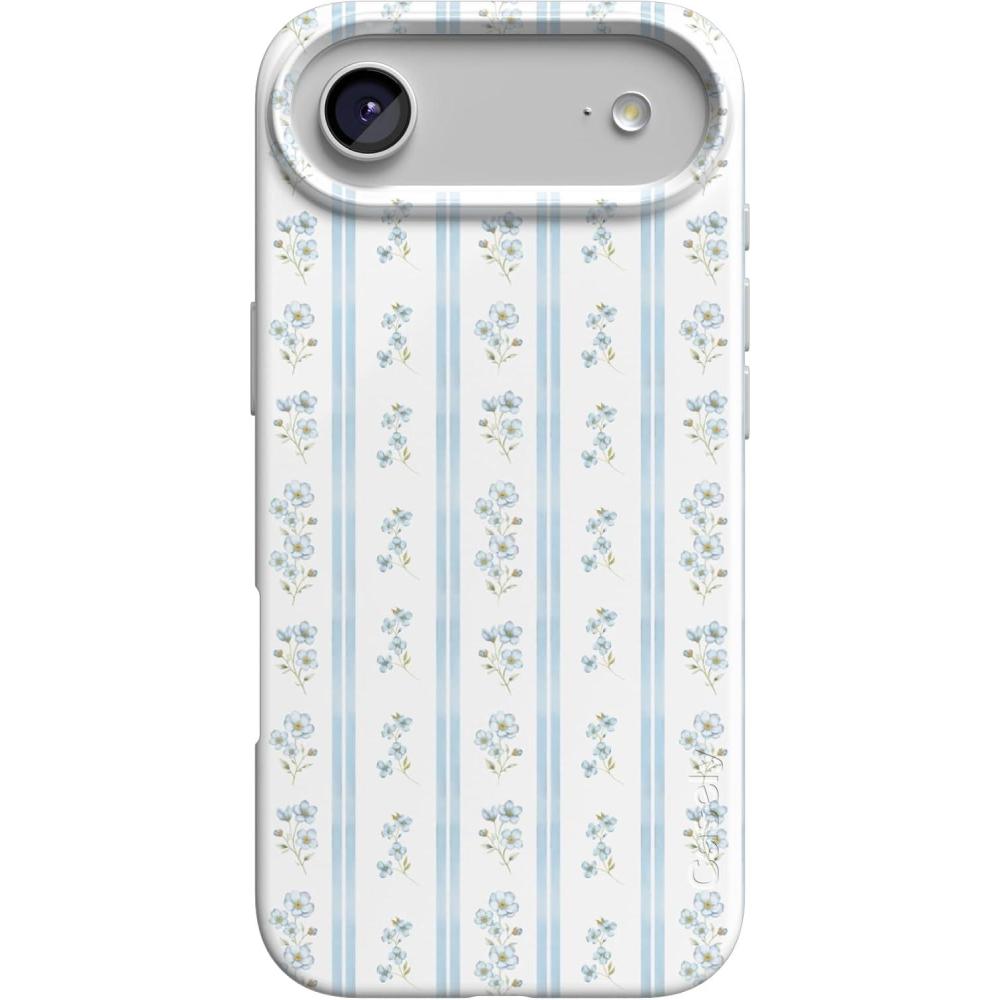 imageCasely iPhone 17 Air Case Cottage Stripe Blue Floral Compatible with MagSafe Classic Ultra Thin Design