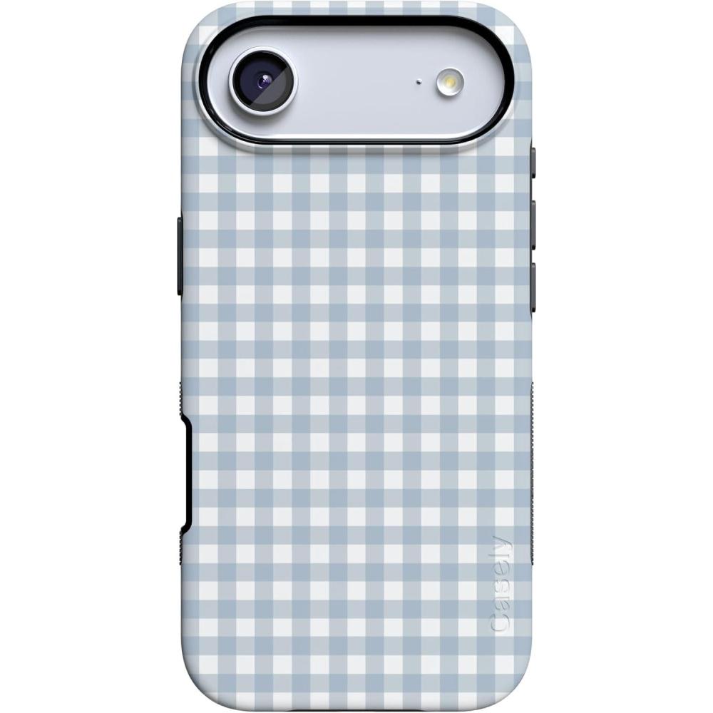 imageCasely iPhone 17 Air Case Pastel Picnic Blue Gingham Bold Protective Design Compatible with MagSafe