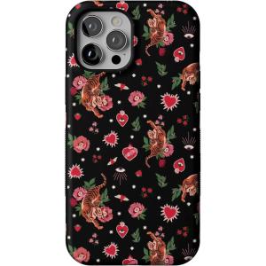 Casely iPhone 12 Pro Max Case | Wild at Heart | Tattooed Tigers, Flowers and Sacred Hearts with Evil Eye | Bold Protective Design | MagSafe Compatible