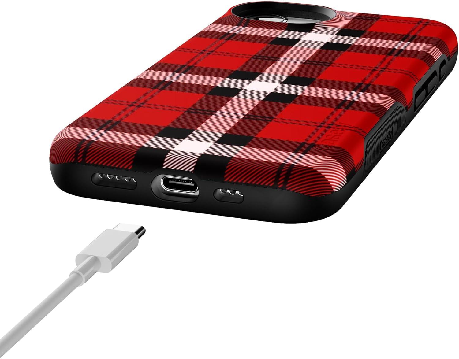imageCasely iPhone 16e Case The Boyfriend Collection Army Green Bold Protective Design MagSafe Compatible DesignAs if Red Plaid