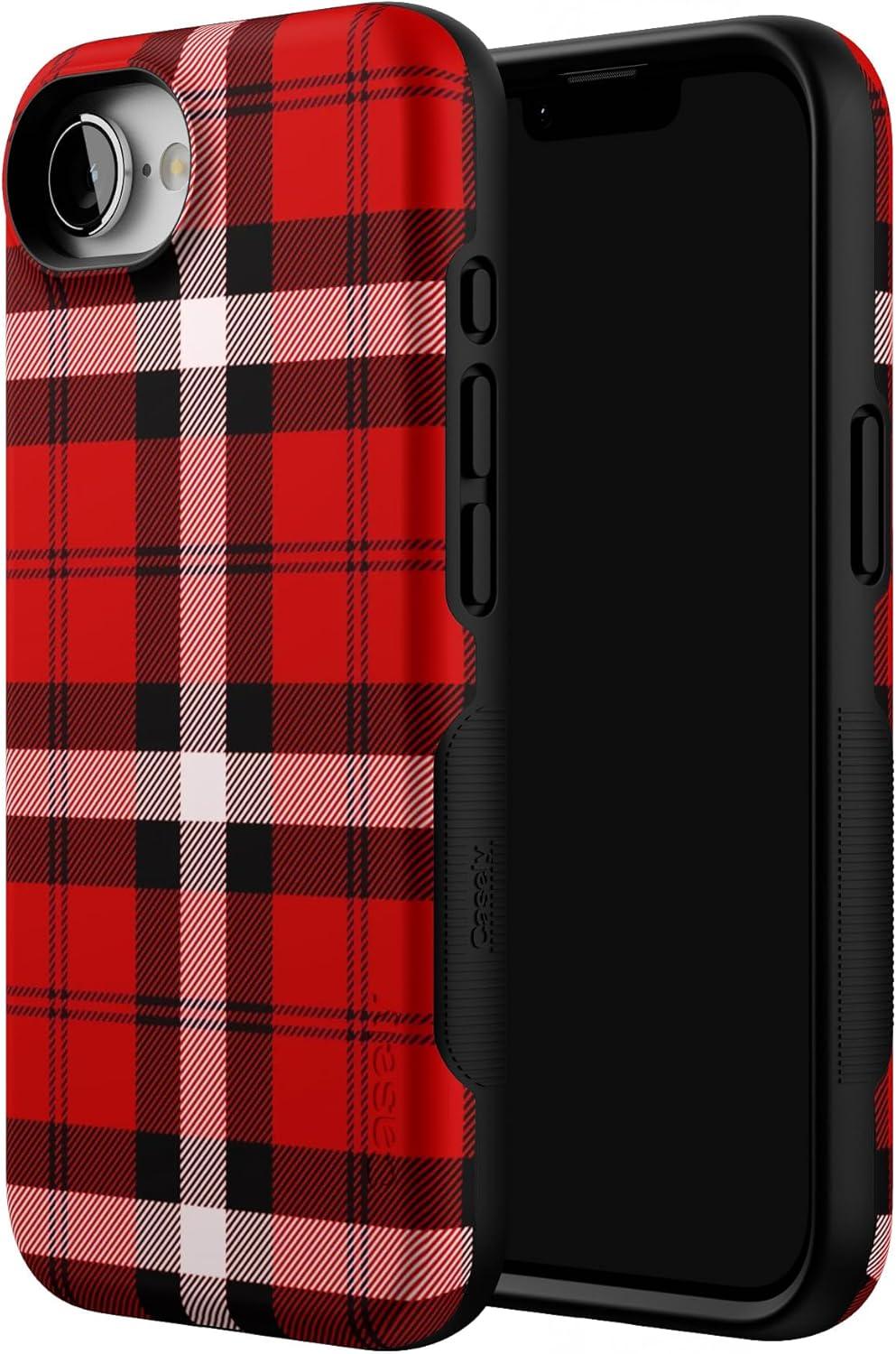 imageCasely iPhone 16e Case The Boyfriend Collection Army Green Bold Protective Design MagSafe Compatible DesignAs if Red Plaid