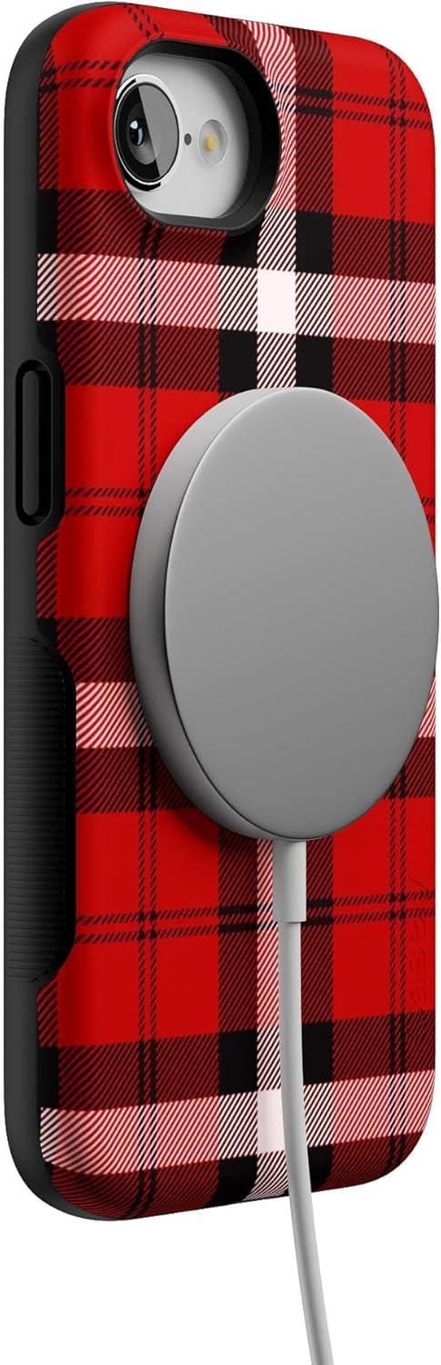 imageCasely iPhone 16e Case The Boyfriend Collection Army Green Bold Protective Design MagSafe Compatible DesignAs if Red Plaid