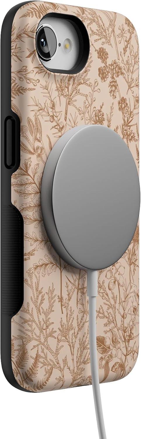 imageCasely iPhone 16e Case The Boyfriend Collection Army Green Bold Protective Design MagSafe Compatible DesignBeige Garden Neutral Floral