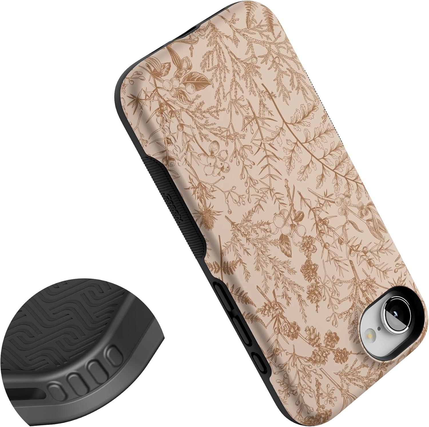 imageCasely iPhone 16e Case The Boyfriend Collection Army Green Bold Protective Design MagSafe Compatible DesignBeige Garden Neutral Floral