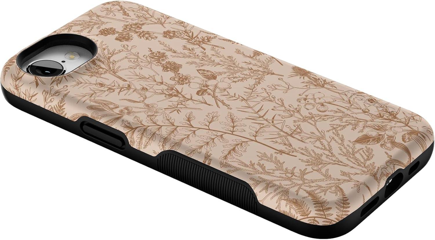 imageCasely iPhone 16e Case The Boyfriend Collection Army Green Bold Protective Design MagSafe Compatible DesignBeige Garden Neutral Floral
