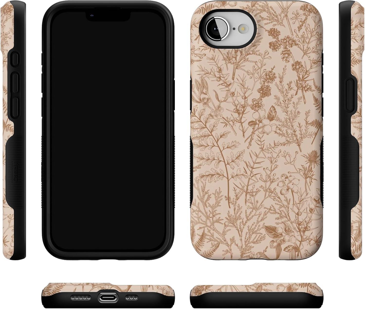 imageCasely iPhone 16e Case The Boyfriend Collection Army Green Bold Protective Design MagSafe Compatible DesignBeige Garden Neutral Floral