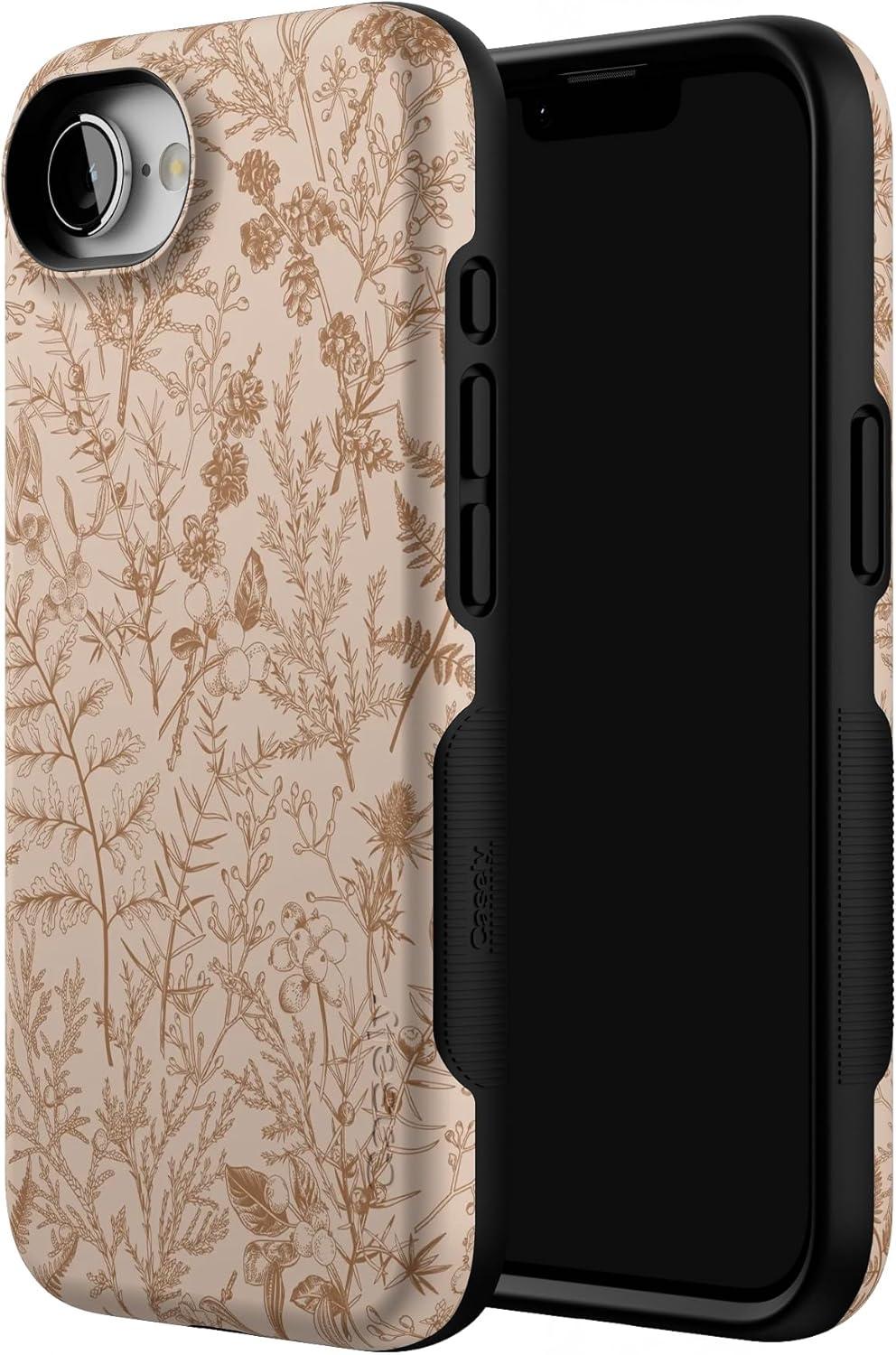 imageCasely iPhone 16e Case The Boyfriend Collection Army Green Bold Protective Design MagSafe Compatible DesignBeige Garden Neutral Floral