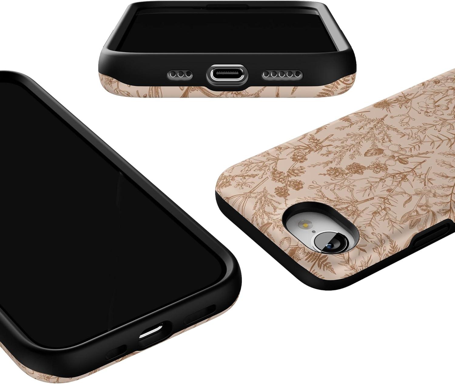 imageCasely iPhone 16e Case The Boyfriend Collection Army Green Bold Protective Design MagSafe Compatible DesignBeige Garden Neutral Floral