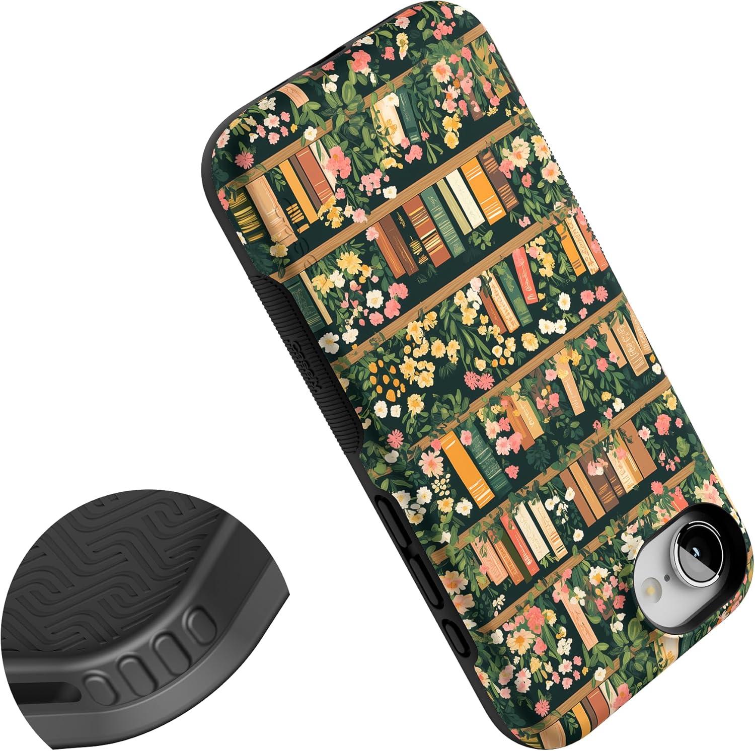 imageCasely iPhone 16e Case The Boyfriend Collection Army Green Bold Protective Design MagSafe Compatible DesignBook Nook Floral Library