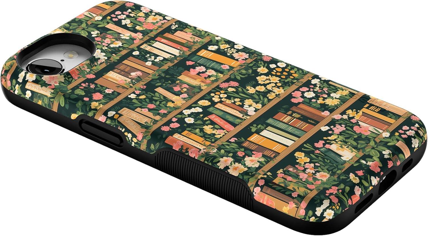 imageCasely iPhone 16e Case The Boyfriend Collection Army Green Bold Protective Design MagSafe Compatible DesignBook Nook Floral Library