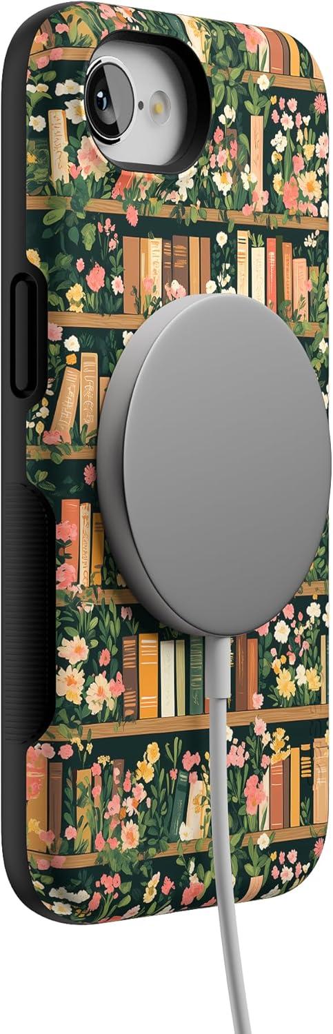 imageCasely iPhone 16e Case The Boyfriend Collection Army Green Bold Protective Design MagSafe Compatible DesignBook Nook Floral Library