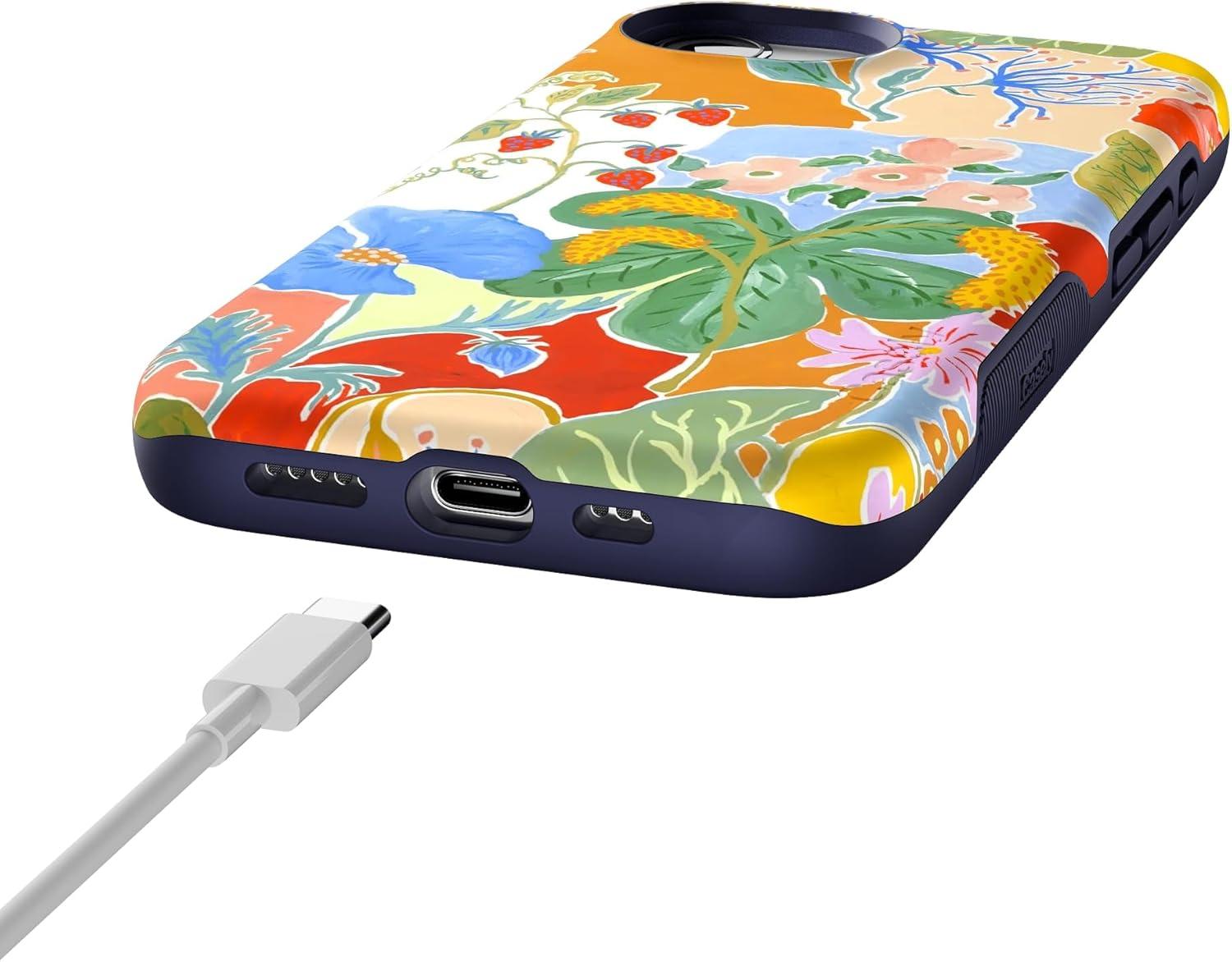 imageCasely iPhone 16e Case The Boyfriend Collection Army Green Bold Protective Design MagSafe Compatible DesignBotanical Blooms Floral Patchwork